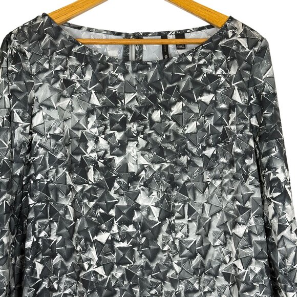 MNG Shift Dress Sz 10 Long Sleeve Geometric Pattern Key Hole Neck Knee Length - Picture 2 of 9